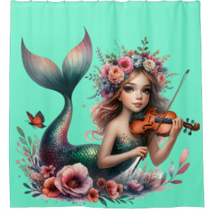 “Mermaid Playing Violin- Whimsical Underwater Art"