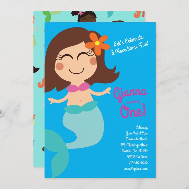 Mermaid Pool Birthday Party Kids Invitation (Front/Back)