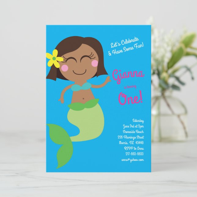 Mermaid Pool Birthday Party Kids Invitation (Standing Front)