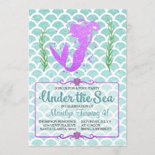 Mermaid Pool Party Birthday Invitation