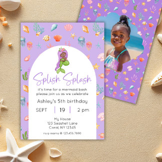 Mermaid Pool Party Birthday Photo Invitation