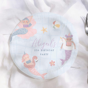 Mermaid Pool Party Girl Birthday Paper Plate