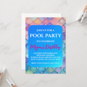 mermaid pool party invitations