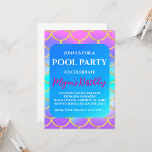 mermaid pool party invitations