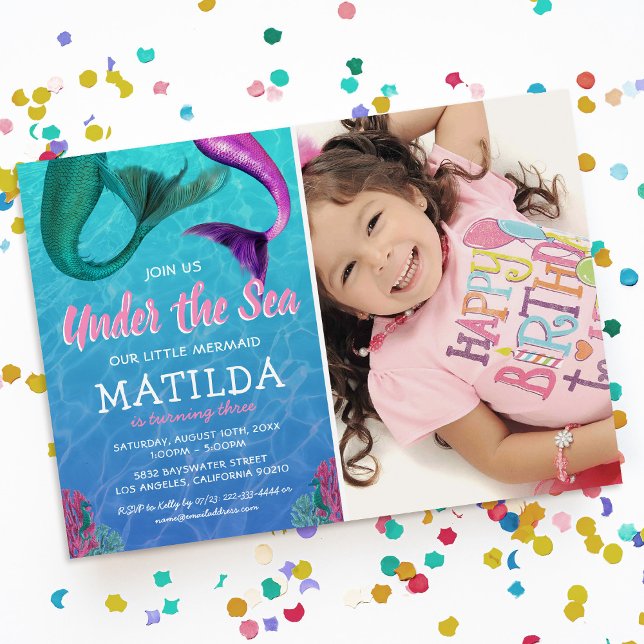 Mermaid Pool Party Photo Birthday Invitation (Creator Uploaded)