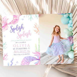 Mermaid Pool Party Summer Pool Birthday Photo Invitation