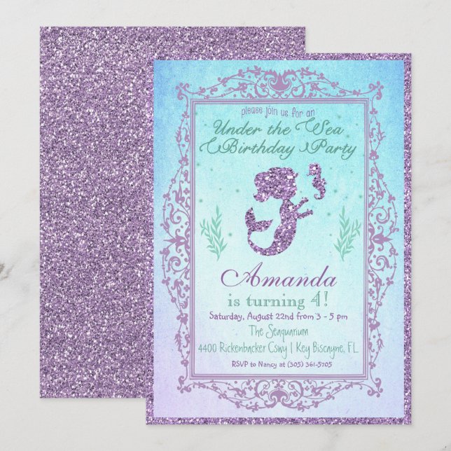 Mermaid Pool Party Under the Sea Birthday Card (Front/Back)