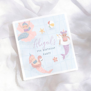 Mermaid Pool Summer Girl Birthday Party Napkin
