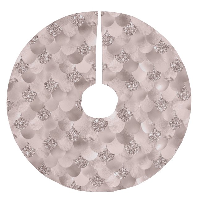 Mermaid Posh Scale | Dusty Terracotta Peach Sheen Brushed Polyester Tree Skirt (Front)