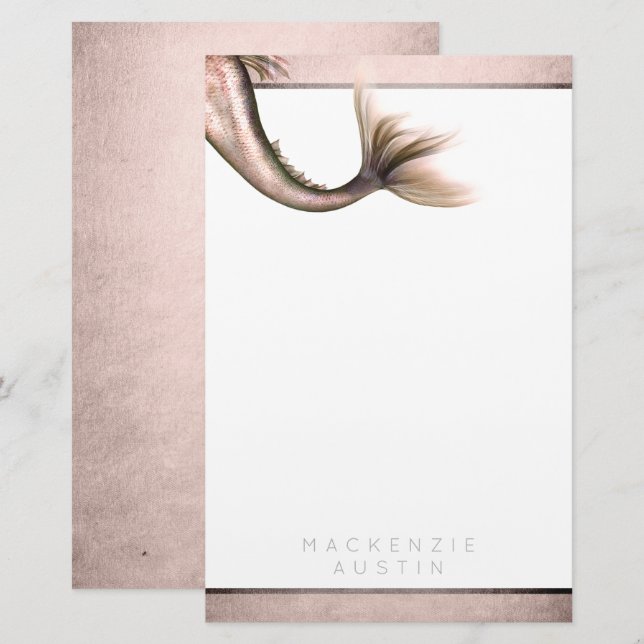 Mermaid Posh Tail | Dusty Terracotta Peach Custom Stationery (Front/Back)