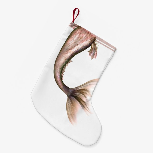 Mermaid Posh Tail | Dusty Terracotta Peach Sheen Small Christmas Stocking (Front (Hanging))