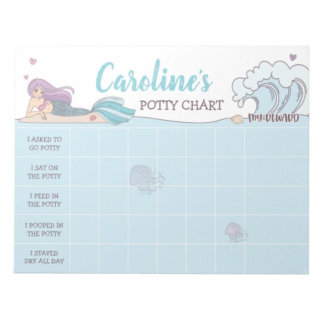 Mermaid Potty Chart Personalized Name & Tasks Notepad (Front)