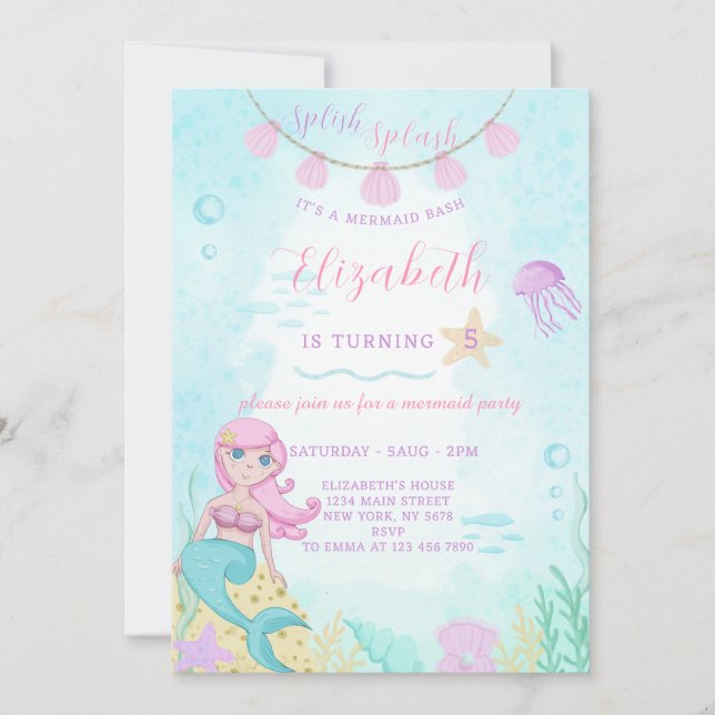 Mermaid Princess Birthday Invitation (Front)