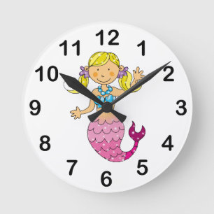 mermaid princess (blonde hair) round clock