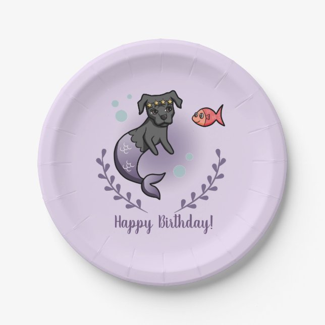 Mermaid Princess Dog | Happy Birthday Paper Plate (Front)
