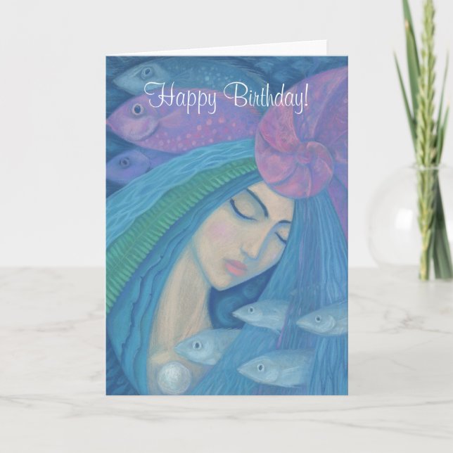 Mermaid Princess, Happy Birthday customizable text Card (Front)