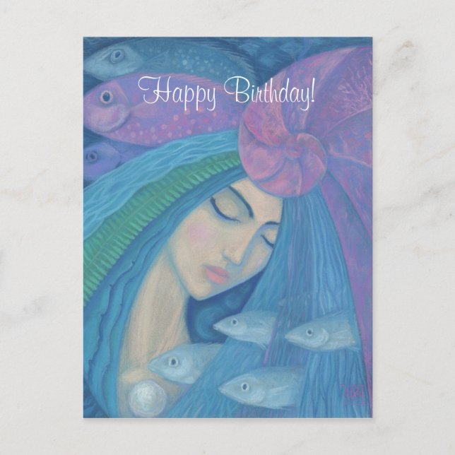 Mermaid Princess, Happy Birthday customizable text Postcard (Front)