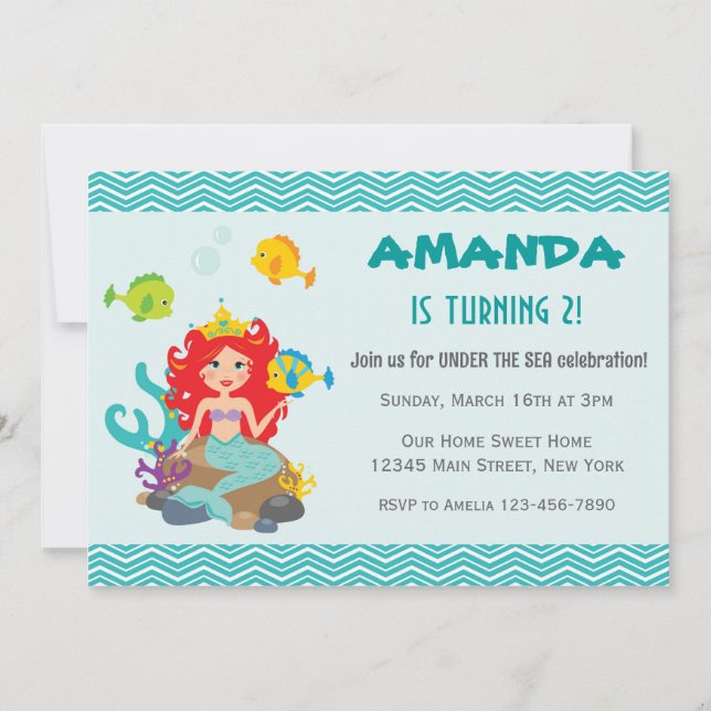 Mermaid Princess Invitation d'anniversaire sous la (Devant)