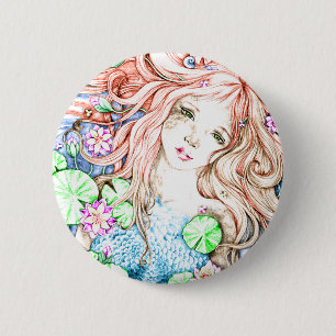 Mermaid Princess Watercolor 2 Inch Round Button