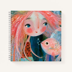 Mermaid Princess With Pink Fish Friend Notebook