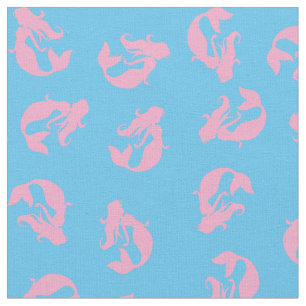 Mermaid Print Fabric Pink and Light Blue