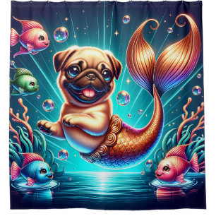 “Mermaid Pug Puppy - Whimsical Fantasy Art”