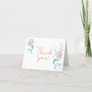 Mermaid Purple and Teal Birthday or Baby Shower Thank You Card