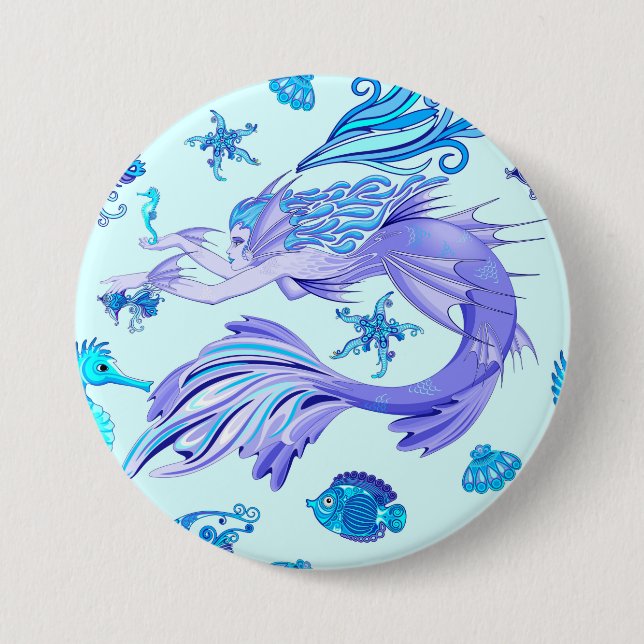 Mermaid Purple Fairy Creature 3 Inch Round Button (Front)