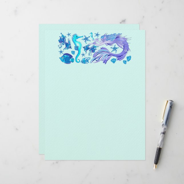 Mermaid Purple Fairy Creature Letterhead (Front/Back In Situ)