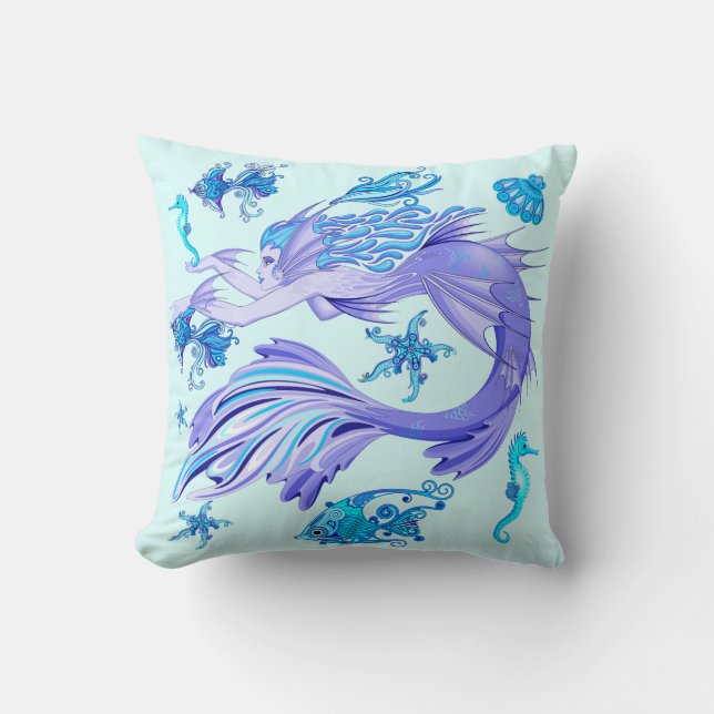 Mermaid Purple Fairy Creature Throw Pillow (Front)