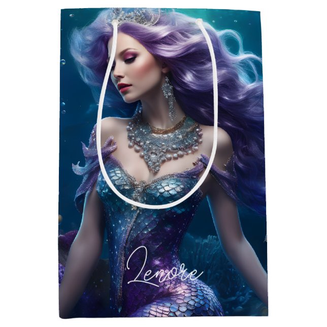 Mermaid Purple Hair Medium Gift Bag (Front)