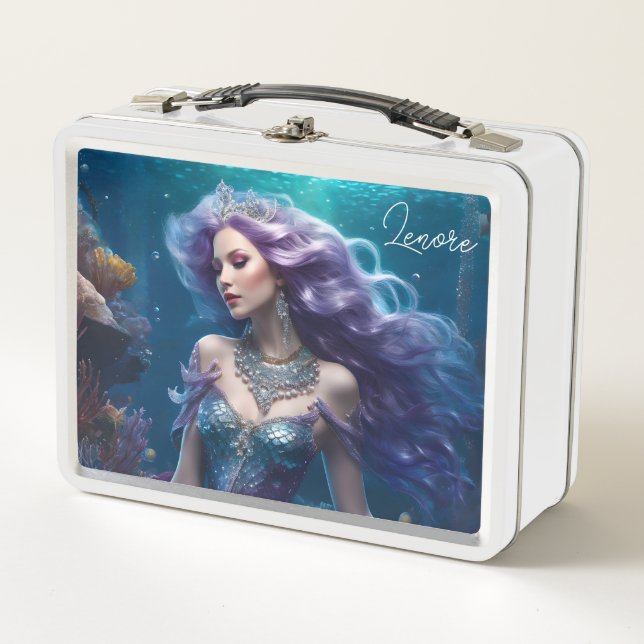 Mermaid Purple Hair Metal Lunch Box (Front)