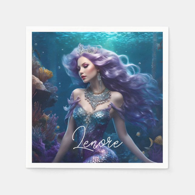 Mermaid Purple Hair Napkin (Front)