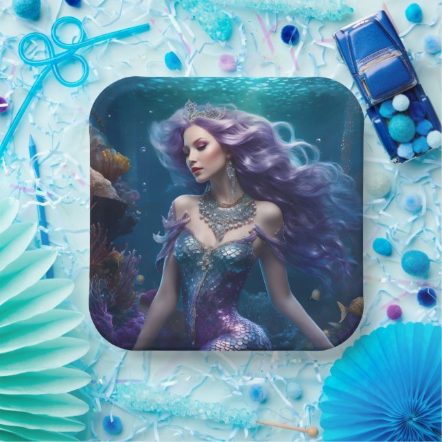 Mermaid Purple Hair Paper Plate (Party)