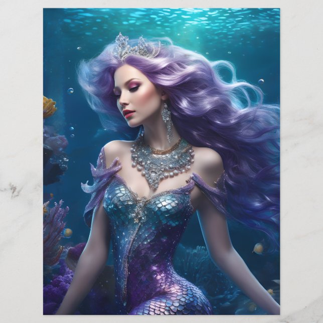 Mermaid Purple Hair Scrapbook Paper (Front)