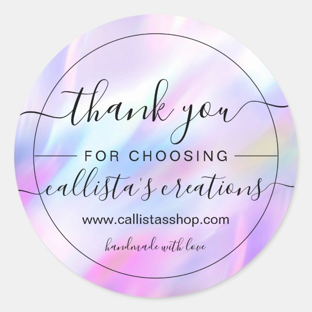 Mermaid Purple Holographic Customer Thank You Classic Round Sticker (Front)