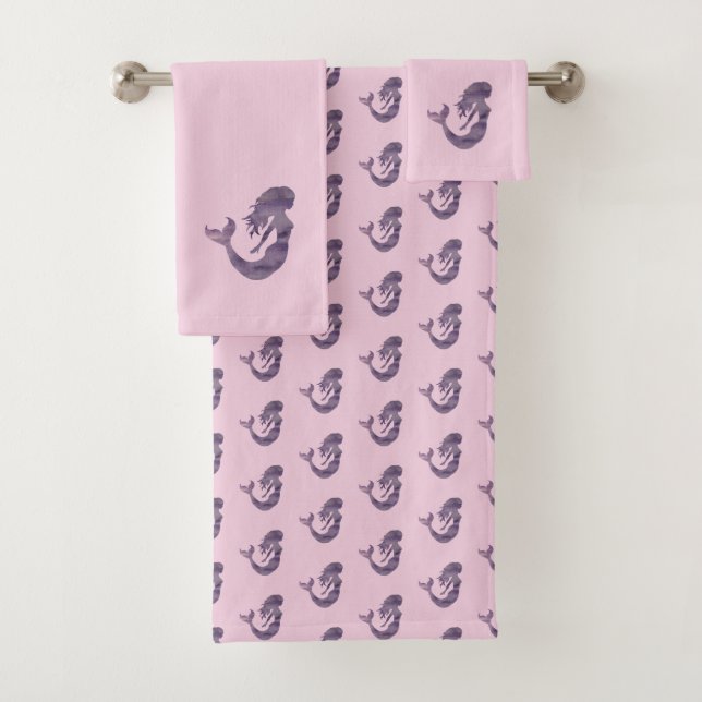 Mermaid Purple Painting Beach Bath Towel Set (Insitu)