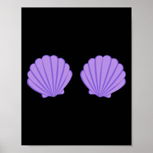 Mermaid Purple Seashell Bra Cartoon Graphic Poster