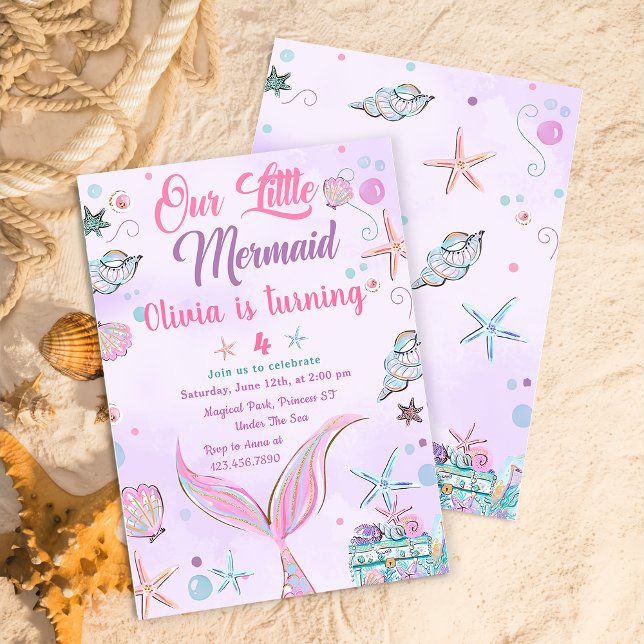 Mermaid Purple Watercolor Birthday Invitation (Creator Uploaded)