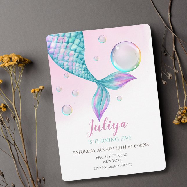 Mermaid Queue avec bulles Anniversaire Invitation (Créateur téléchargé)