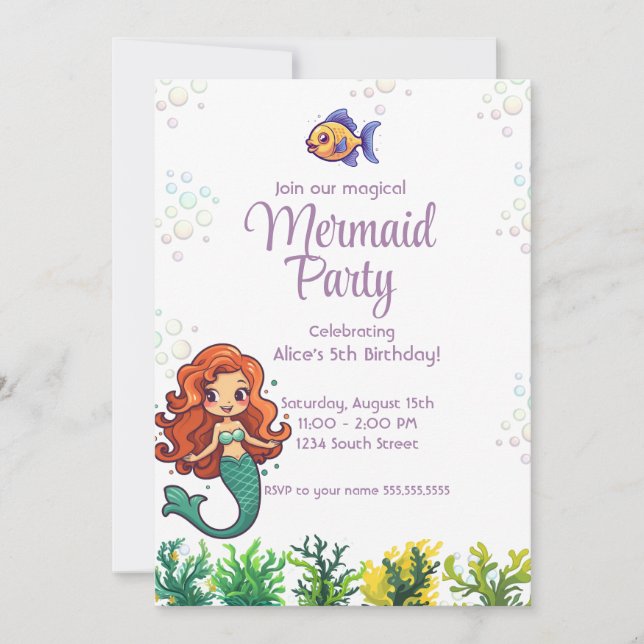 Mermaid Queue sous la mer Invitation d'anniversair (Devant)