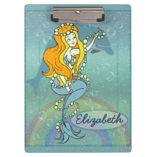Mermaid Rainbow and Dolphin Illustration Design Clipboard