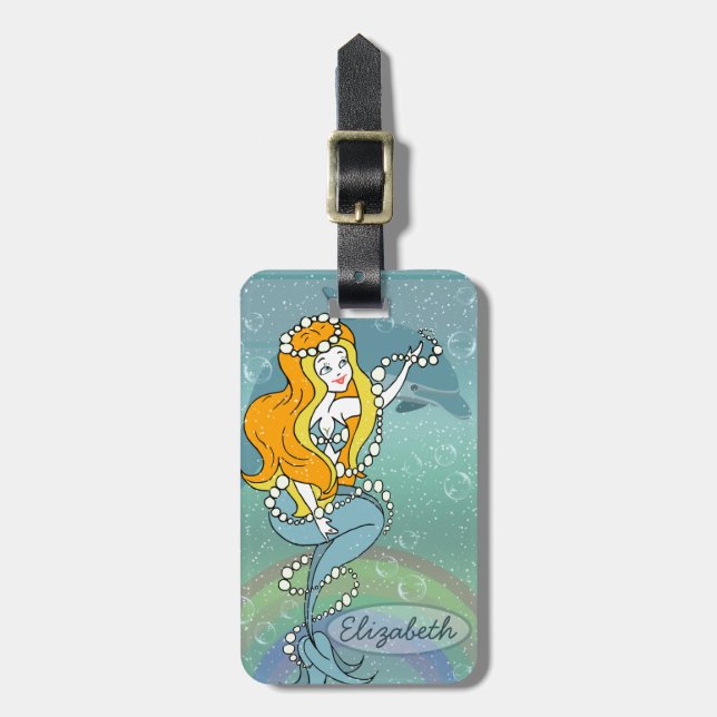 Mermaid Rainbow and Dolphin Illustration Design Luggage Tag (Front Vertical)