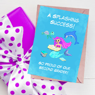 Mermaid Reading Books Graduation Celebration Card