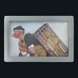 Mermaid Rectangular Belt Buckle<br><div class="desc">Artist: Norman Rockwell | Lobsterman totes mermaid home in lobster pot</div>