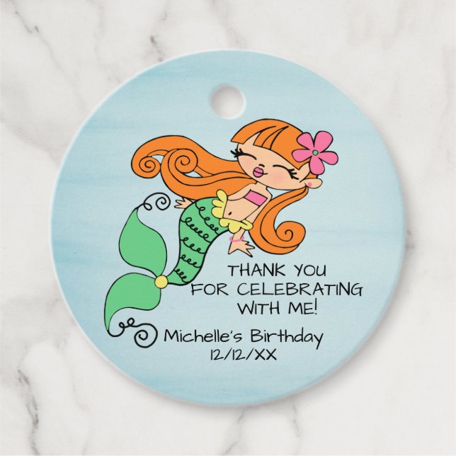 Mermaid Red Hair Favour Tag (Front)