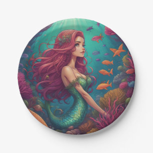 Mermaid Red Paper Plate
