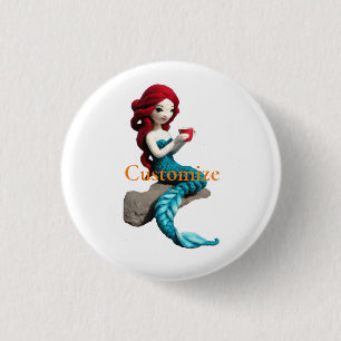 Mermaid Relaxing With Beverage Thunder_Cove 1 Inch Round Button