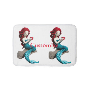 Mermaid Relaxing With Beverage Thunder_Cove  Bath Mat