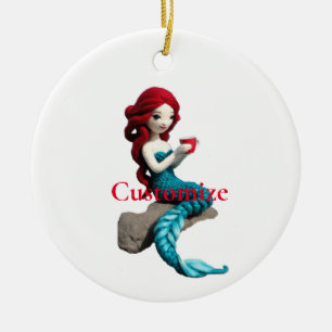Mermaid Relaxing With Beverage Thunder_Cove Ceramic Ornament